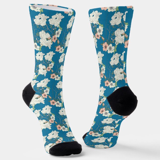 White Floral Garden Pattern Socks (Angled)