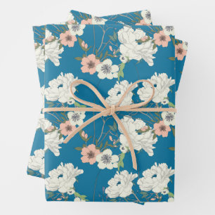 White Floral Garden Pattern Wrapping Paper Sheets