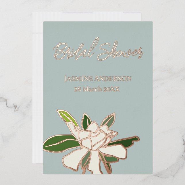 White Floral Gardenia Simple Garden Bridal Shower  Foil Invitation (Envelope)