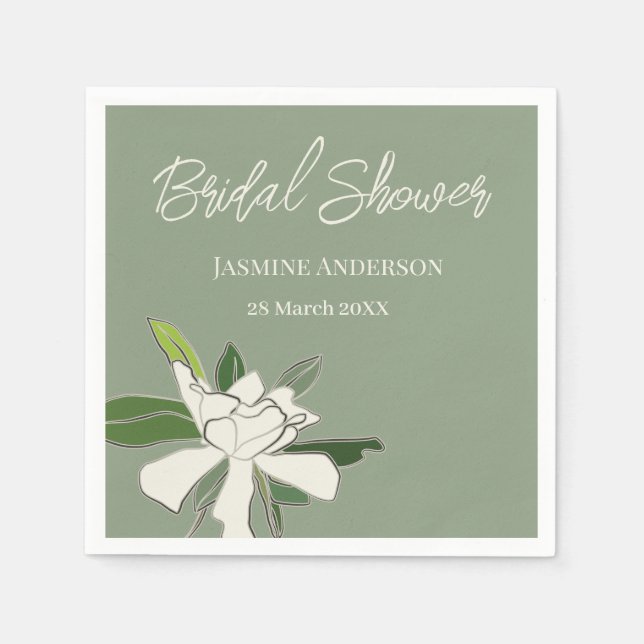 White Floral Gardenia Simple Garden Bridal Shower Napkins (Front)