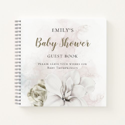 White Floral Gender Neutral Baby Shower Guest Book