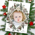 White Floral Geometric Frame Christmas Photo Card<br><div class="desc">This is a beautiful painted holiday photo card with a Chalk charcoal patterned background and beautiful flower frame in a geometric shape. The frame is embellished with holiday botanical flower elements and placed to create a unique frame for your photo. Holidayz18</div>