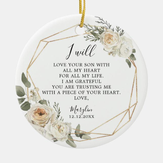 White Floral Geometric Mother Of The Groom Gift Ce Ceramic Ornament (Front)