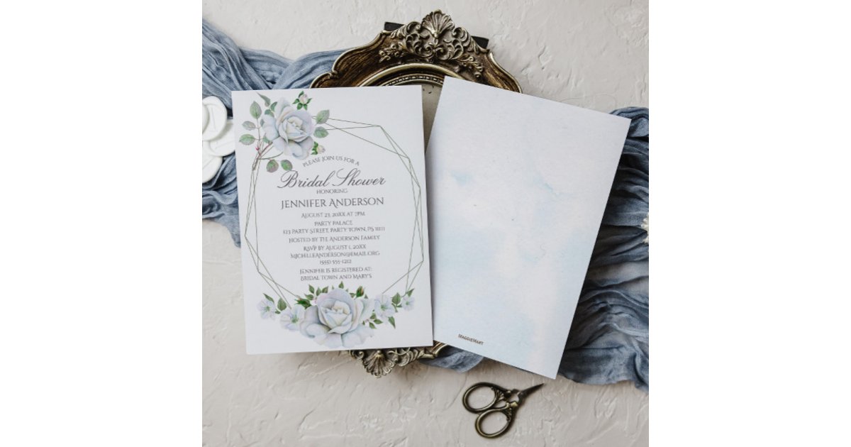 White Floral Geometric Watercolor Bridal Shower Invitation | Zazzle