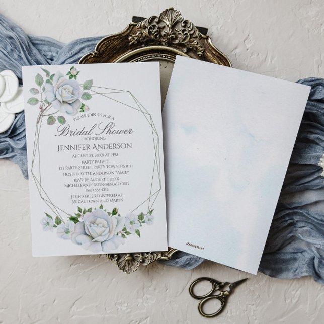 White Floral Geometric Watercolor Bridal Shower Invitation (Creator Uploaded)