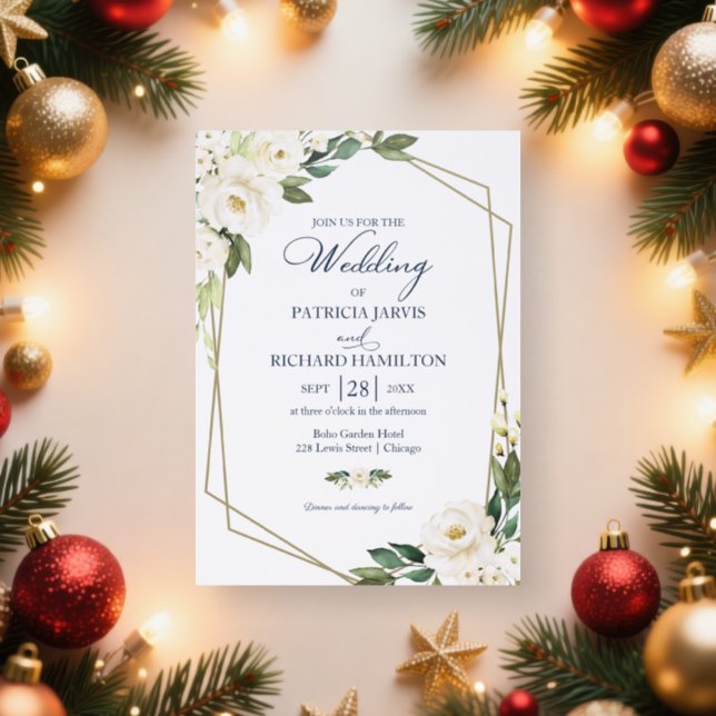 White Floral Geometric Wedding Invitation (Insitu)