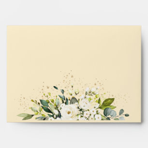 White Floral Gold Botanical Cream Ivory Wedding Envelope