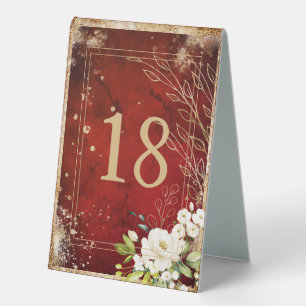 White Floral Gold Botanical Scarlet Red Framed Table Tent
