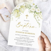 White Floral & Gold Cross Christian Baptism Arch