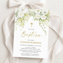 White Floral & Gold Cross Christian Baptism