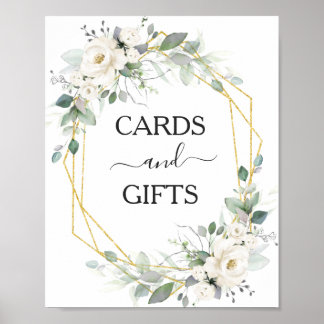 White floral gold frame wedding Cards & Gifts sign