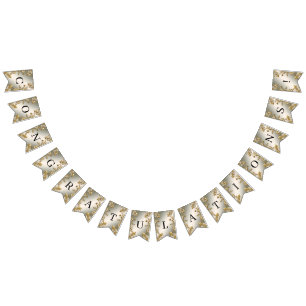 White Floral Gold Ornate Bunting Flag