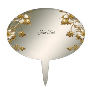White Floral Gold Ornate Cake Topper