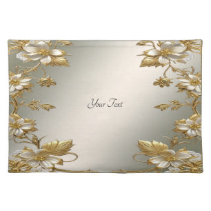 White Floral Gold Ornate Cloth Placemat