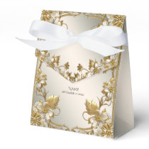 White Floral Gold Ornate Favor Box
