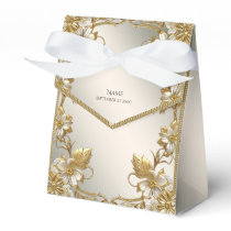 White Floral Gold Ornate Favor Box