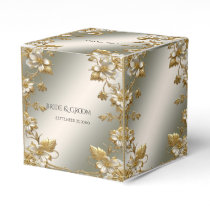 White Floral Gold Ornate Favor Box