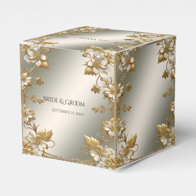 White Floral Gold Ornate Favor Box (Front Side)