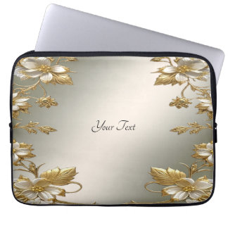 White Floral Gold Ornate Laptop Sleeve