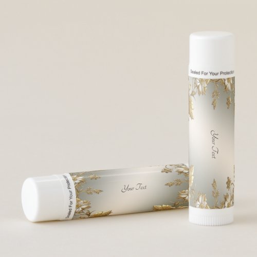 White Floral Gold Ornate Lip Balm