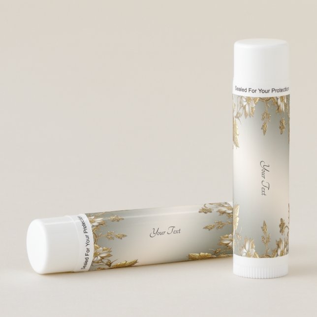 White Floral Gold Ornate Lip Balm (Front)