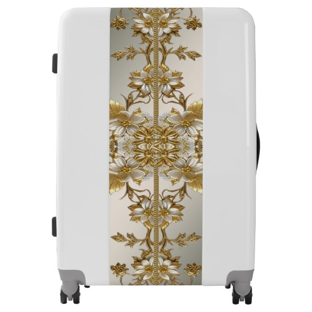 White Floral Gold Ornate Luggage (Front)