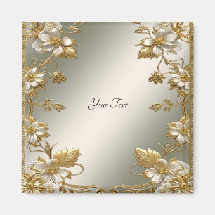 White Floral Gold Ornate Magnet