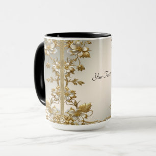 White Floral Gold Ornate Mug