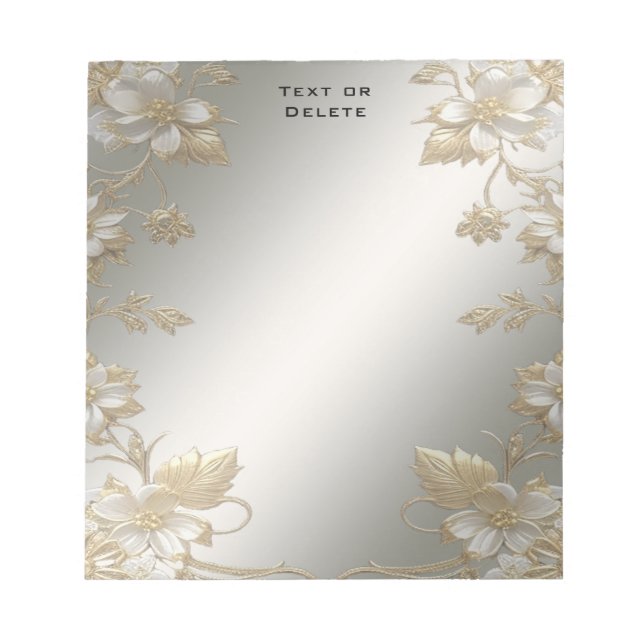 White Floral Gold Ornate Notepad (Front)