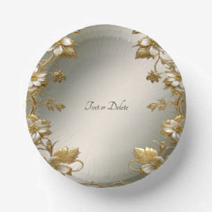 White Floral Gold Ornate Paper Bowls
