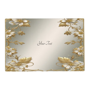 White Floral Gold Ornate Paper Placemat