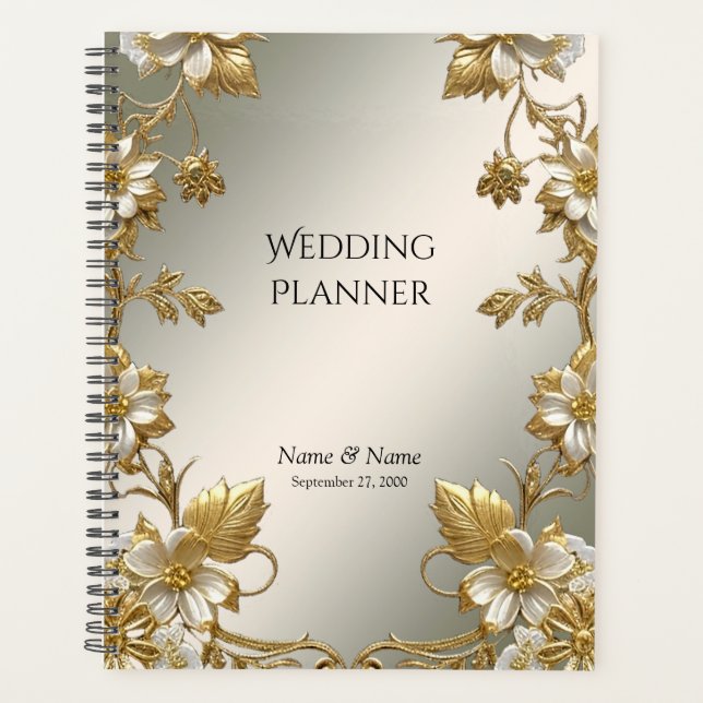 White Floral Gold Ornate Planner (Front)