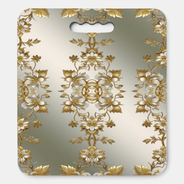 White Floral Gold Ornate Stadium Seat Cushion (Front Vertical)
