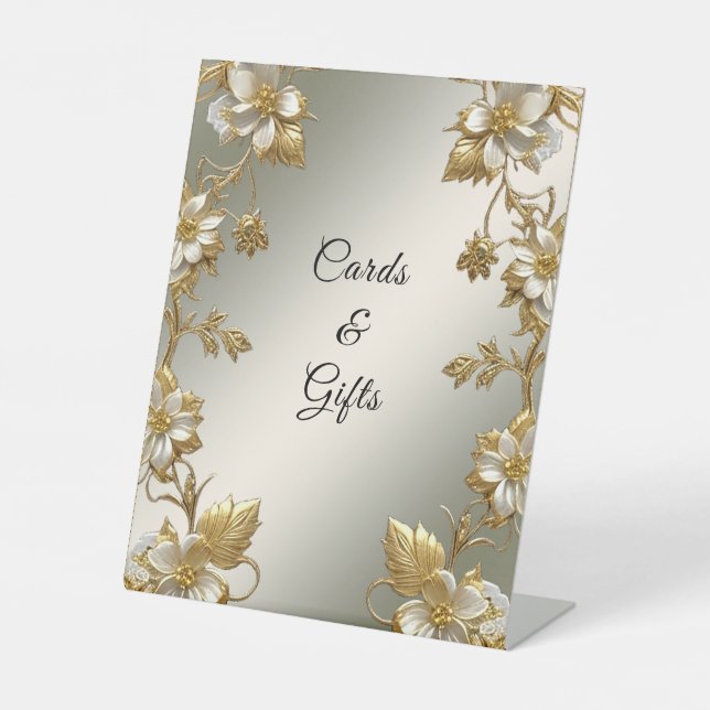 White Floral Gold Ornate Tabletop Signs (Front)