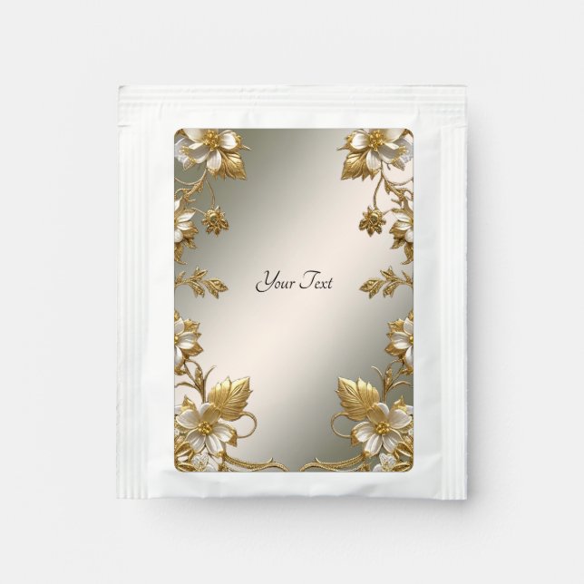White Floral Gold Ornate Tea Bag Drink Mix (Front)
