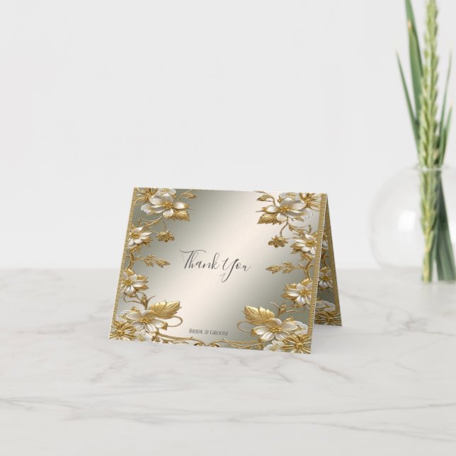 White Floral Gold Ornate Thank You Card (Front)