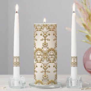 White Floral Gold Ornate Unity Candle Set
