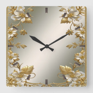 White Floral Gold Ornate Wall Clock