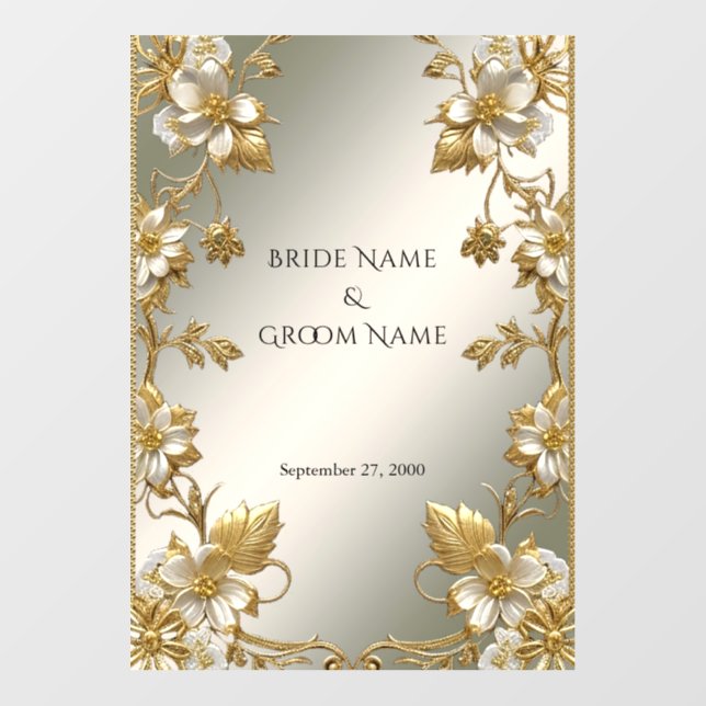 White Floral Gold Ornate Wedding Floor Decal (Front)