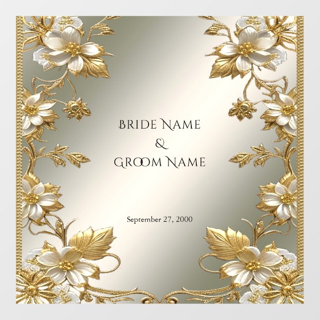 White Floral Gold Ornate Wedding Floor Decal (Front)