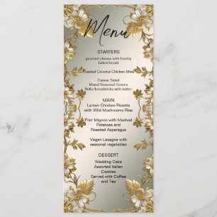 White Floral Gold Ornate Wedding Menu