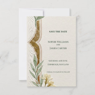 White Floral Gold Save The Date Card