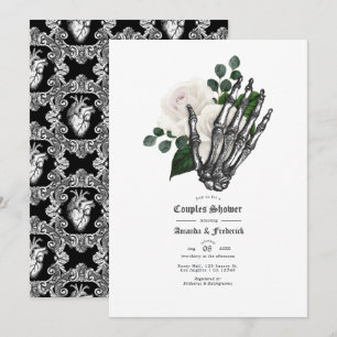 White Floral Gothic Wedding Couples Shower Invitation