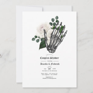 White Floral Gothic Wedding Couples Shower Invitation