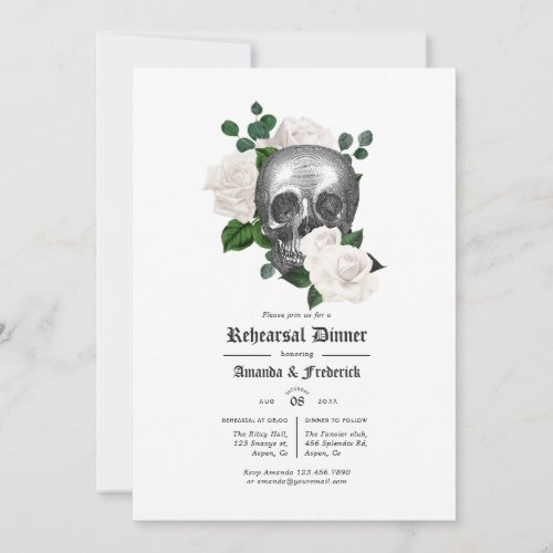 White Floral Gothic Wedding Rehearsal Dinner Invitation