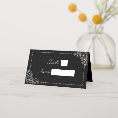 White Floral Graphics  Ornate Border Wedding  Place Card