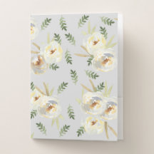 White Floral Gray Background Pocket Folder