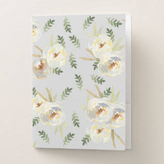 White Floral Gray Background Pocket Folder