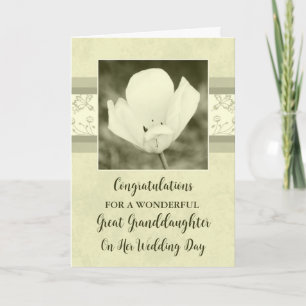 White Floral Great Granddaughter Wedding Card