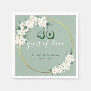 White Floral Green Chinoiserie 40th Anniversary Napkins